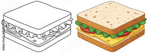 Ham and cheese sandwich with lettuce and tomato icon