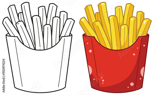 French fries in red carton box fast food icon