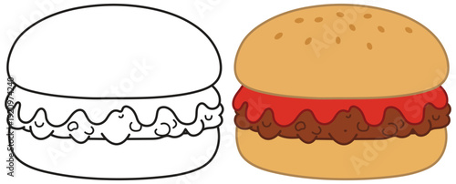 Burger with crispy chicken patty and ketchup sauce