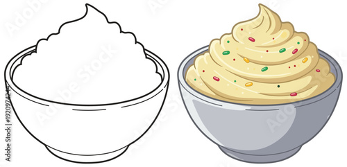 Mashed potato in bowl with creamy texture and colorful sprinkles