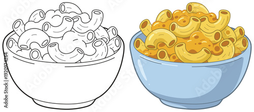 Macaroni pasta bowl illustration in clean outline vector style