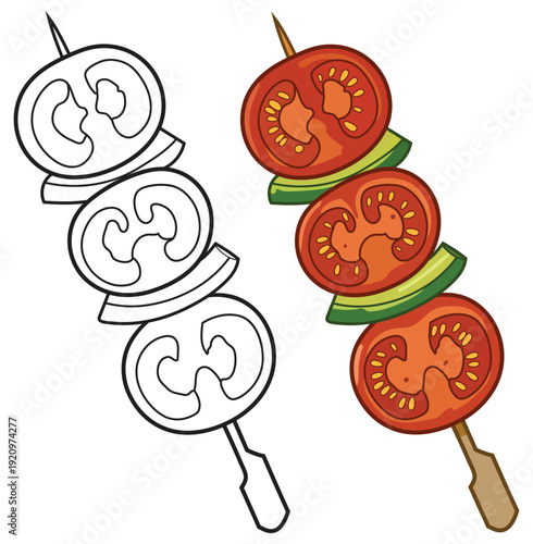 Vegetable skewer with tomato and zucchini slices in vector style