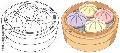 Dumplings in electric steamer basket isolated vector art