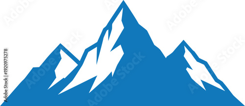 Sharp, jagged mountain peak silhouette is rendered in solid bright blue against a white background.