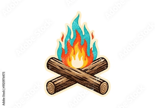 Campfire Illustration with Burning Logs