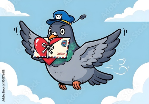 Cartoon Pigeon Delivering Love Letter
