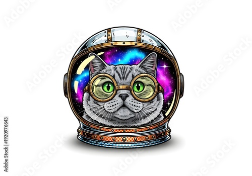 Cat in Astronaut Helmet with Glasses