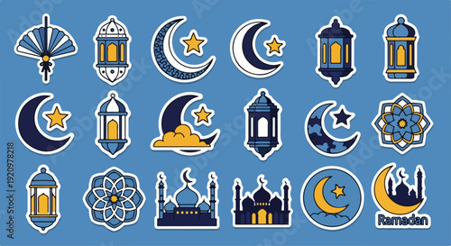 Ramadan ornament sticker set vector illustration