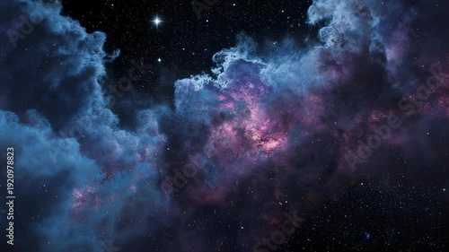 Vibrant cosmic nebula with starfield, showcasing deep blues, purples, and pinks
