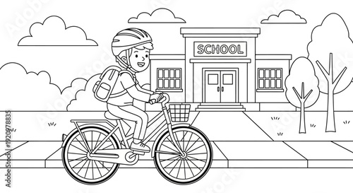 Child Riding Bike to School.