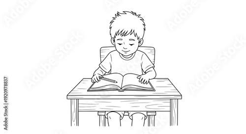 Little boy reading a book.