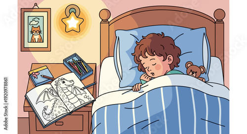 Little girl sleeping in bed.