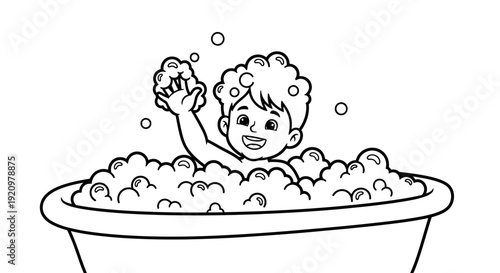 Child Playing in Bubble Bath.