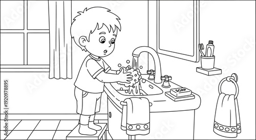 Boy Washing Hands in Sink.
