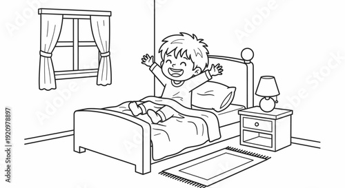 Happy Child Jumping on Bed.