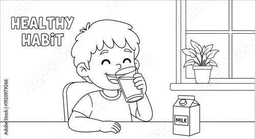 Boy Drinking Glass of Milk.