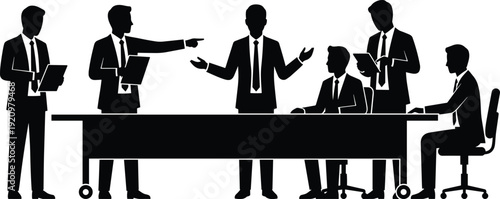 Public speaker delivering speech at podium, motivational presentation gestures, leadership communication concept, business seminar silhouette set, professional conference illustration