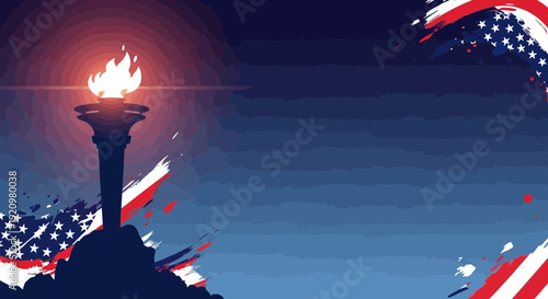 Torch of freedom shining bright in patriotic American landscape