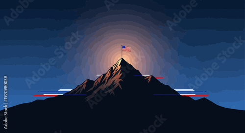 American flag on mountain peak symbolizing freedom and achievement
