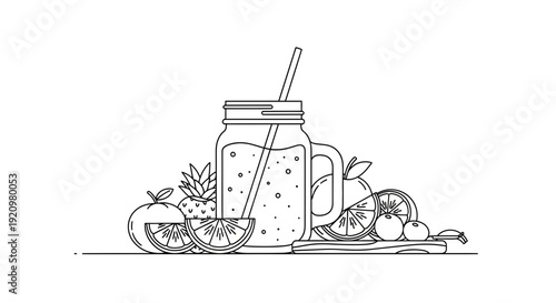 Refreshing fruit infused water in a mason jar with straw