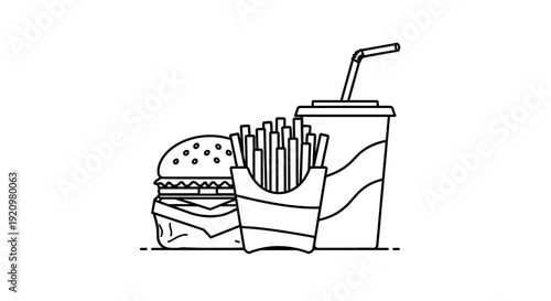 Delicious fast food combo with burger, fries and drink