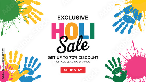 Holi Sale Advertisement with Colorful Handprints