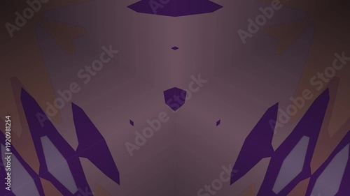 Abstract Purple Symmetry and Neon Gradient Shapes in a Reflective Pattern.
