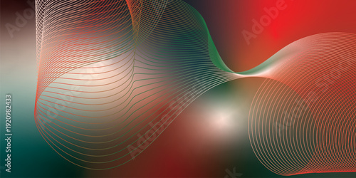 Dark textured noisy background featuring vibrant red, green and white abstract glowing gradient waves with soft blur effect for modern header, poster and banner design