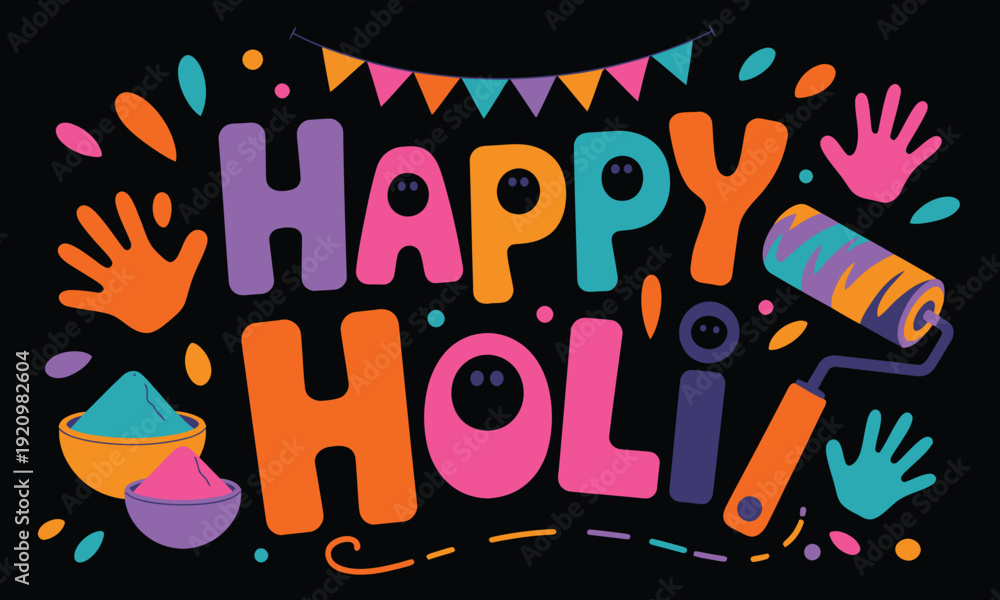 Fototapeta premium Happy Holi Celebration with Colorful Paints and Decorations