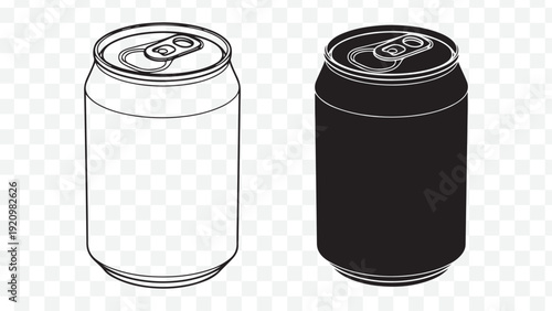 Vector illustration of two soda cans, one black and one outlined, in a modern style. isolated on Transparent Background