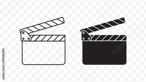 Film clapperboard vector icons, black and white clapperboard set. isolated on Transparent Background