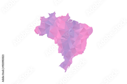 Brazil Map - Polygon Style Vector Illustration in Pink and Purple Gradient, Low Poly Geometric Design, Isolated on White Background for Infographics and Education.
