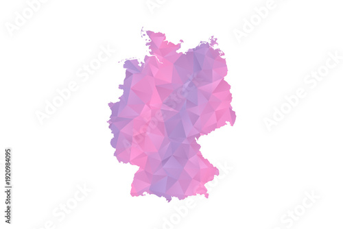 Germany Map - Polygon Style Vector Illustration in Pink and Purple Gradient, Low Poly Geometric Design, Isolated on White Background for Infographics and Education.