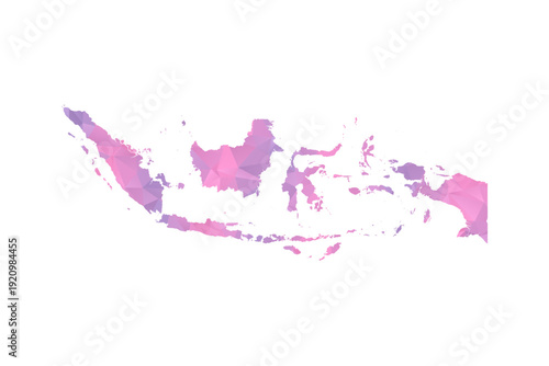 Indonesia Map - Polygon Style Vector Illustration in Pink and Purple Gradient, Low Poly Geometric Design, Isolated on White Background for Infographics and Education.
