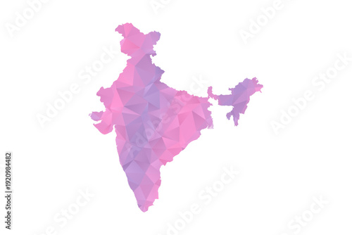 India Map - Polygon Style Vector Illustration in Pink and Purple Gradient, Low Poly Geometric Design, Isolated on White Background for Infographics and Education.