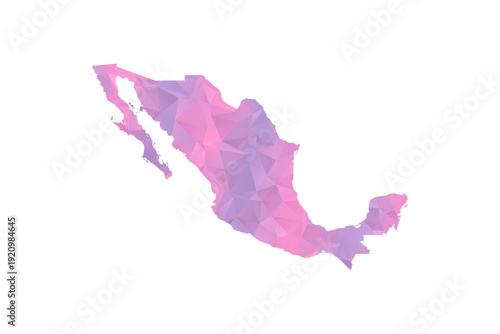 Mexico Map - Polygon Style Vector Illustration in Pink and Purple Gradient, Low Poly Geometric Design, Isolated on White Background for Infographics and Education.