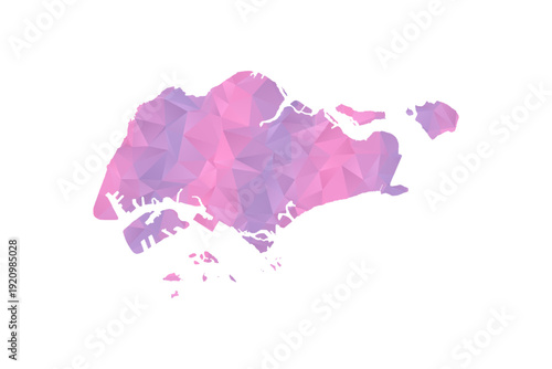Singapore Map - Polygon Style Vector Illustration in Pink and Purple Gradient, Low Poly Geometric Design, Isolated on White Background for Infographics and Education.