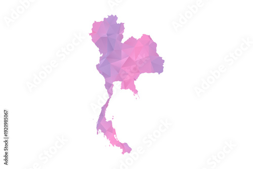 Thailand Map - Polygon Style Vector Illustration in Pink and Purple Gradient, Low Poly Geometric Design, Isolated on White Background for Infographics and Education.