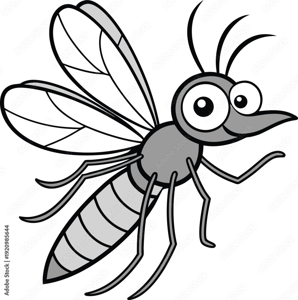 Obraz premium Cartoon mosquito vector with large eyes, long proboscis, wings, and segmented body in humorous design