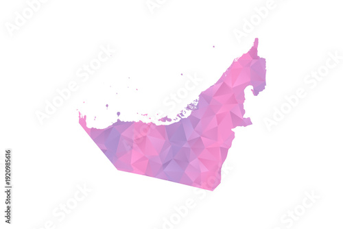 United Arab Emirates Map - Polygon Style Vector Illustration in Pink and Purple Gradient, Low Poly Geometric Design, Isolated on White Background for Infographics and Education.