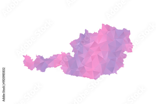 Austria Map - Polygon Style Vector Illustration in Pink and Purple Gradient, Low Poly Geometric Design, Isolated on White Background for Infographics and Education.