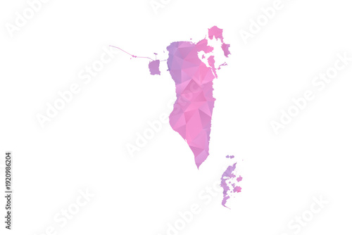 Bahrain Map - Polygon Style Vector Illustration in Pink and Purple Gradient, Low Poly Geometric Design, Isolated on White Background for Infographics and Education.