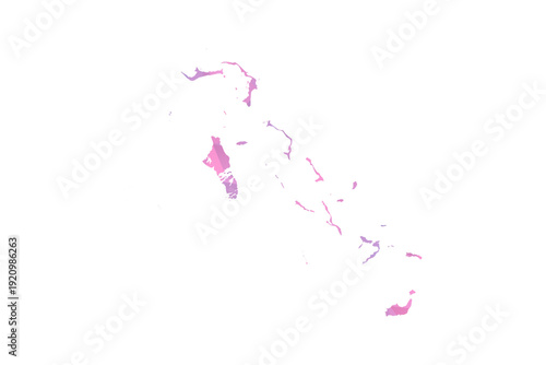 Bahamas Map - Polygon Style Vector Illustration in Pink and Purple Gradient, Low Poly Geometric Design, Isolated on White Background for Infographics and Education.