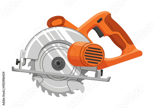 Circular saw cutting through material with precision and speed in a workshop environment from a side viewpoint