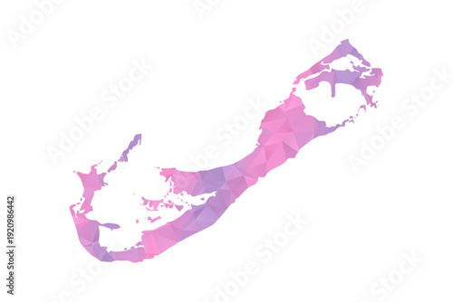 Bermuda Map - Polygon Style Vector Illustration in Pink and Purple Gradient, Low Poly Geometric Design, Isolated on White Background for Infographics and Education.