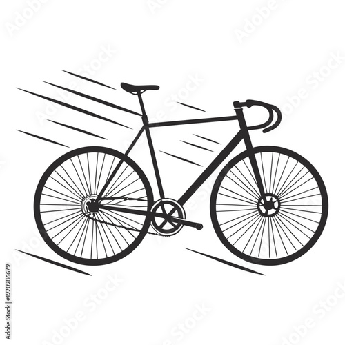 Bicycle in motion vector with dynamic speed lines and detailed frame in minimal black line design