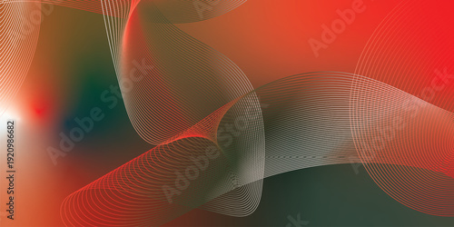 Dark textured noisy background featuring vibrant red, green and white abstract glowing gradient waves with soft blur effect for modern header, poster and banner design