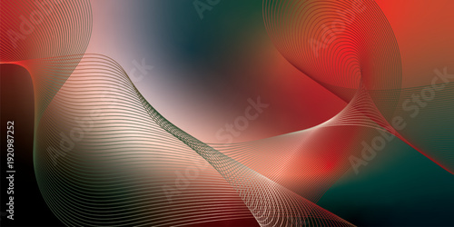 Dark textured noisy background featuring vibrant red, green and white abstract glowing gradient waves with soft blur effect for modern header, poster and banner design