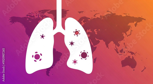  World Tuberculosis Day Graphic illustration of lungs with virus icons overlaid on a world map background symbolizing global health concerns