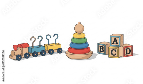 Wooden educational toy vector illustration for small children and preschool learning